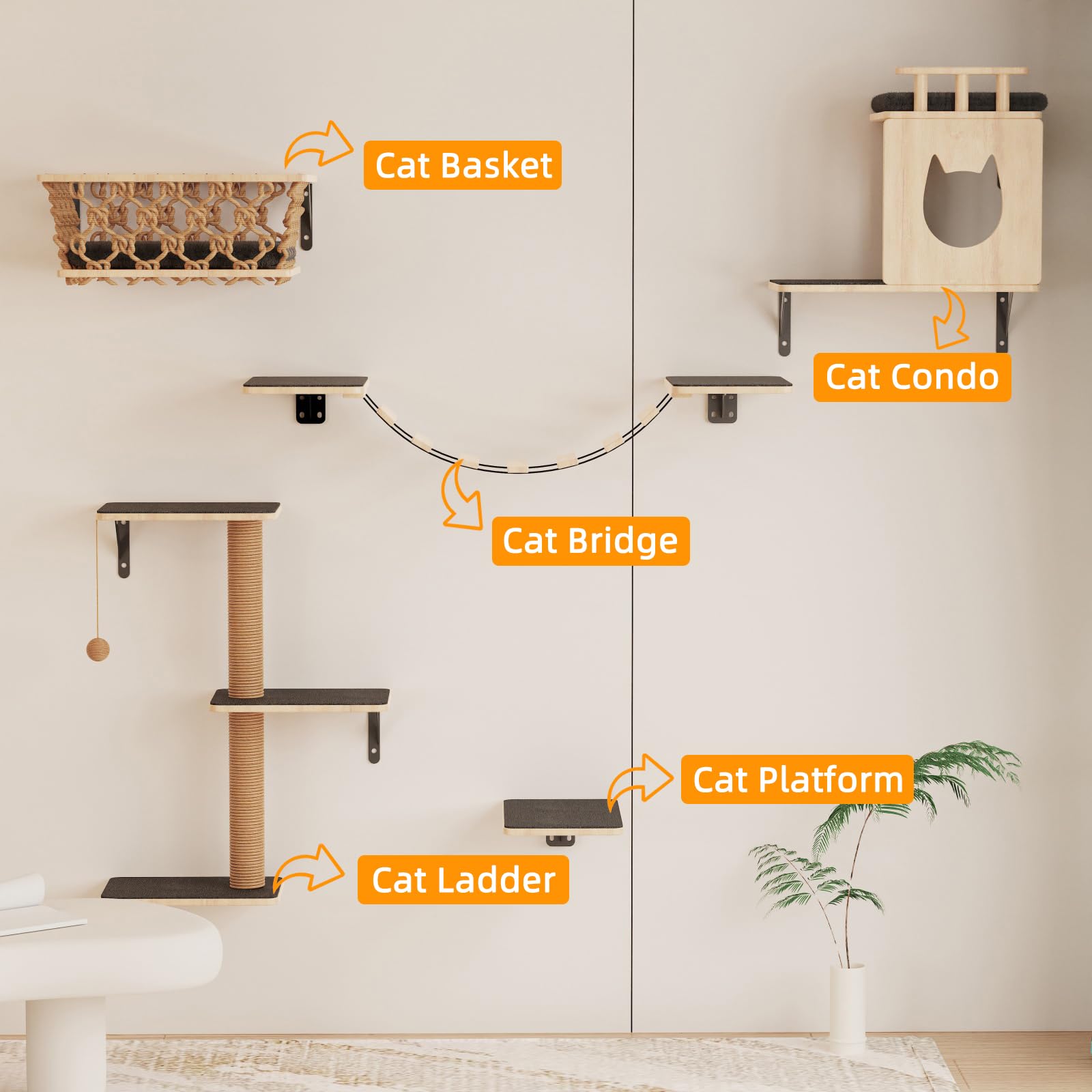 HHOFURN échelle pour chats, escalade facile et sûre pour jouer.