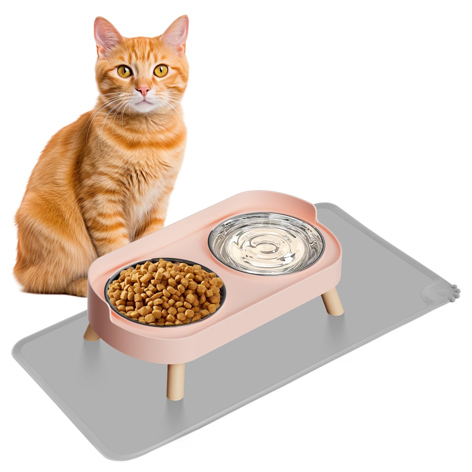 Bol surélevé HIAIEVIY pour chat avec tapis, repas confortable et sans effort
