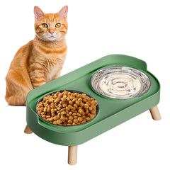 Gamme HIAIEVIY: gamelle chat surlevée avec deux bols inox, stabilité assurée.
