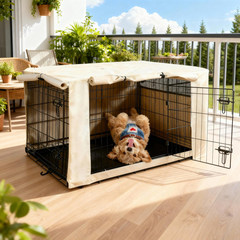HiCaptain confort et calme pour chien dans sa cage beige