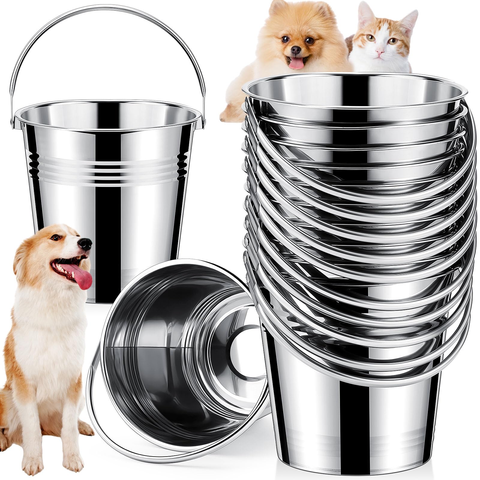 Seau en acier inoxydable Hicarer pour chiens, ensemble de 10, durable et pratique.