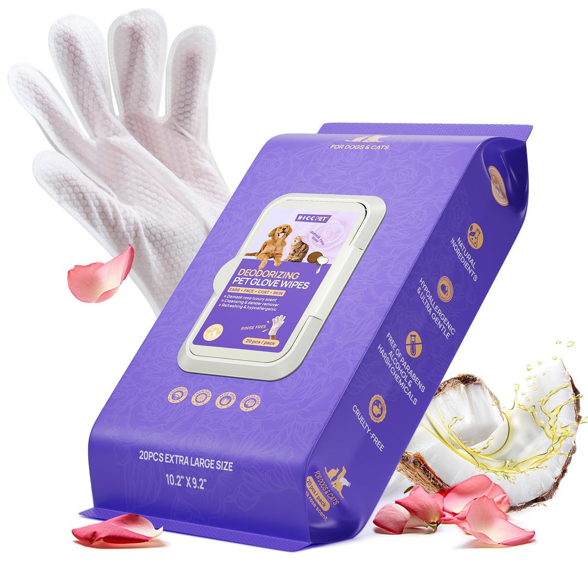 Gants nettoyants déodorants HICC PET pour chiens, rafraîchissent après promenade.