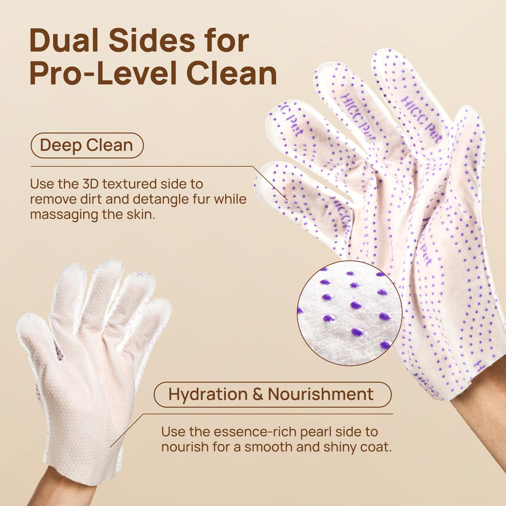 Hydratation 5x avec les gants HICC PET pour peau et pelage plus souples.