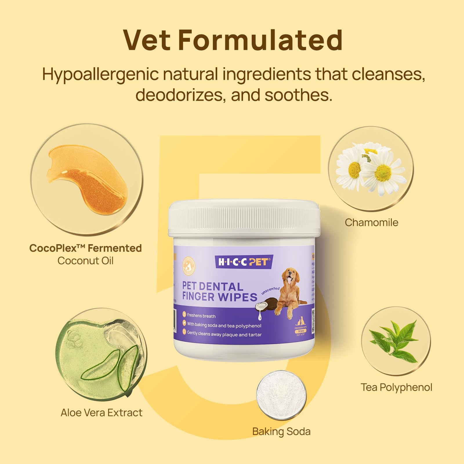 Lingettes dents chat-chien HICC PET, nettoyage sûr et pratique pour animaux.
