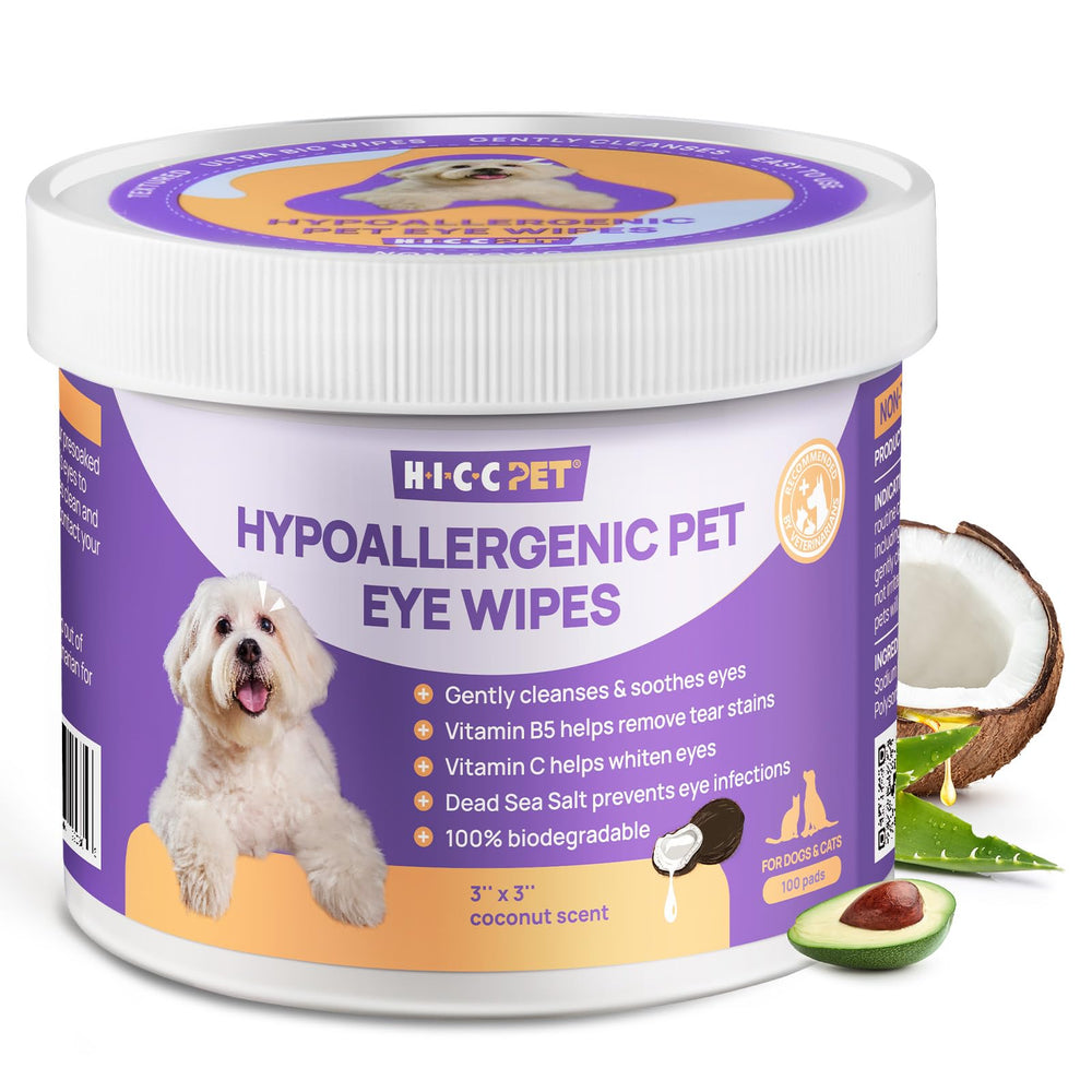 Lingettes yeux HICC PET: nettoyage rapide autour des yeux chien et chat, sans irritation.