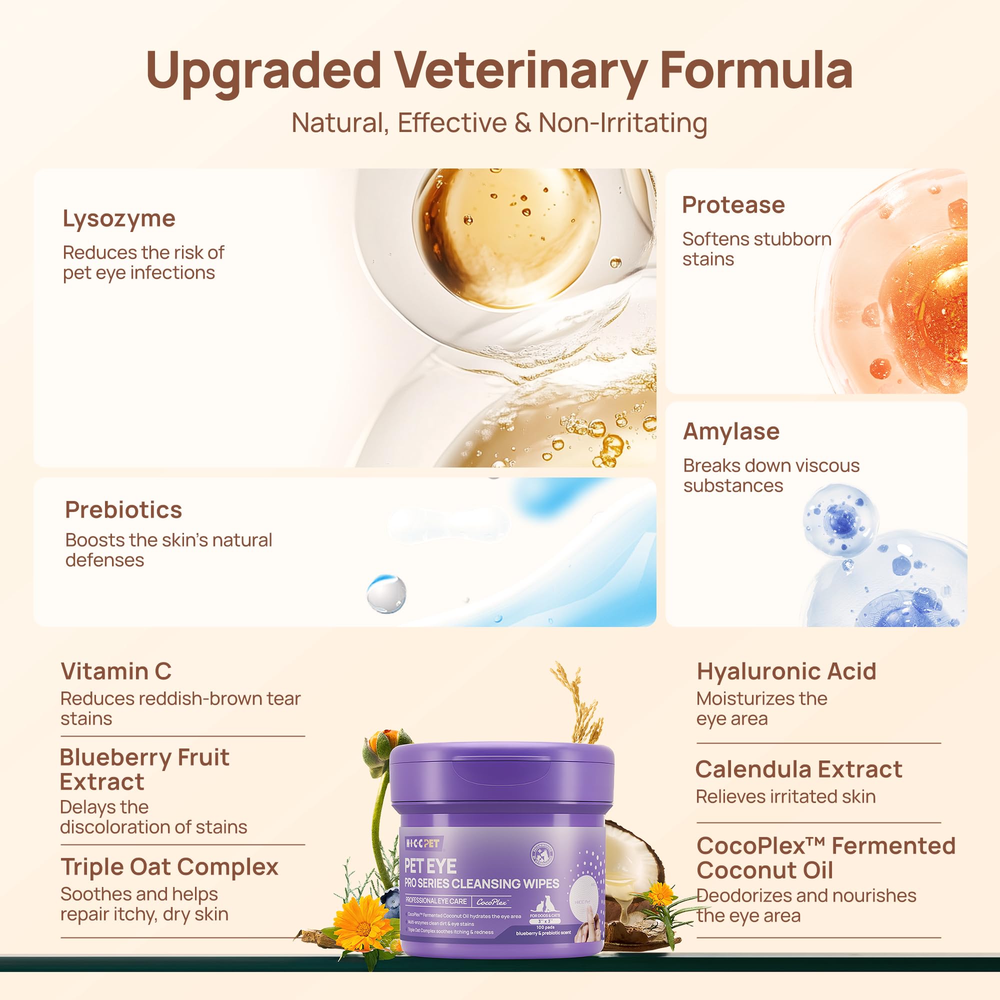 HICC PET Lingettes Yeux hypoallergenique — adaptées aux yeux sensibles.