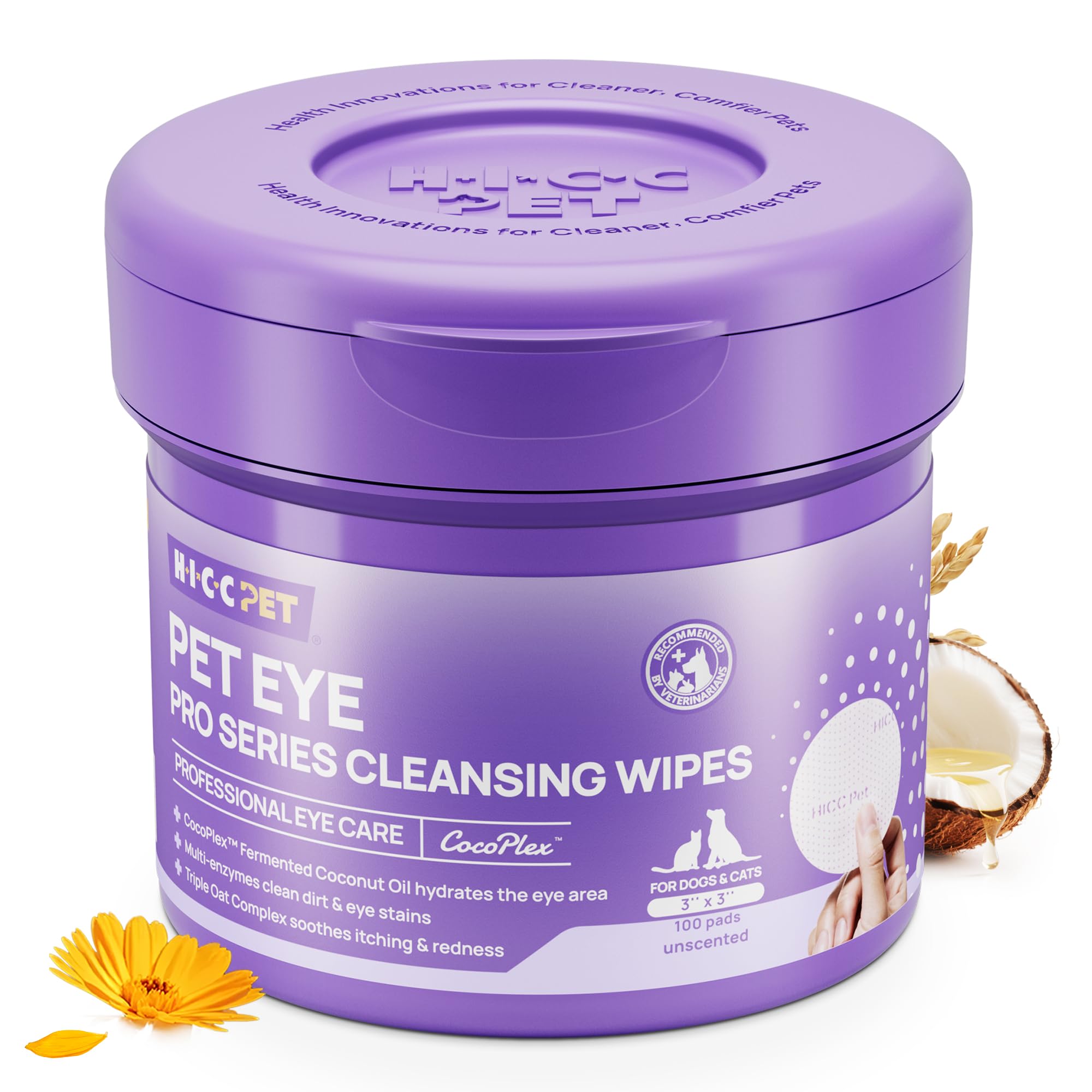 Lingettes Yeux HICC PET Pro Version, nettoyage en profondeur autour des yeux des chiens et chats.