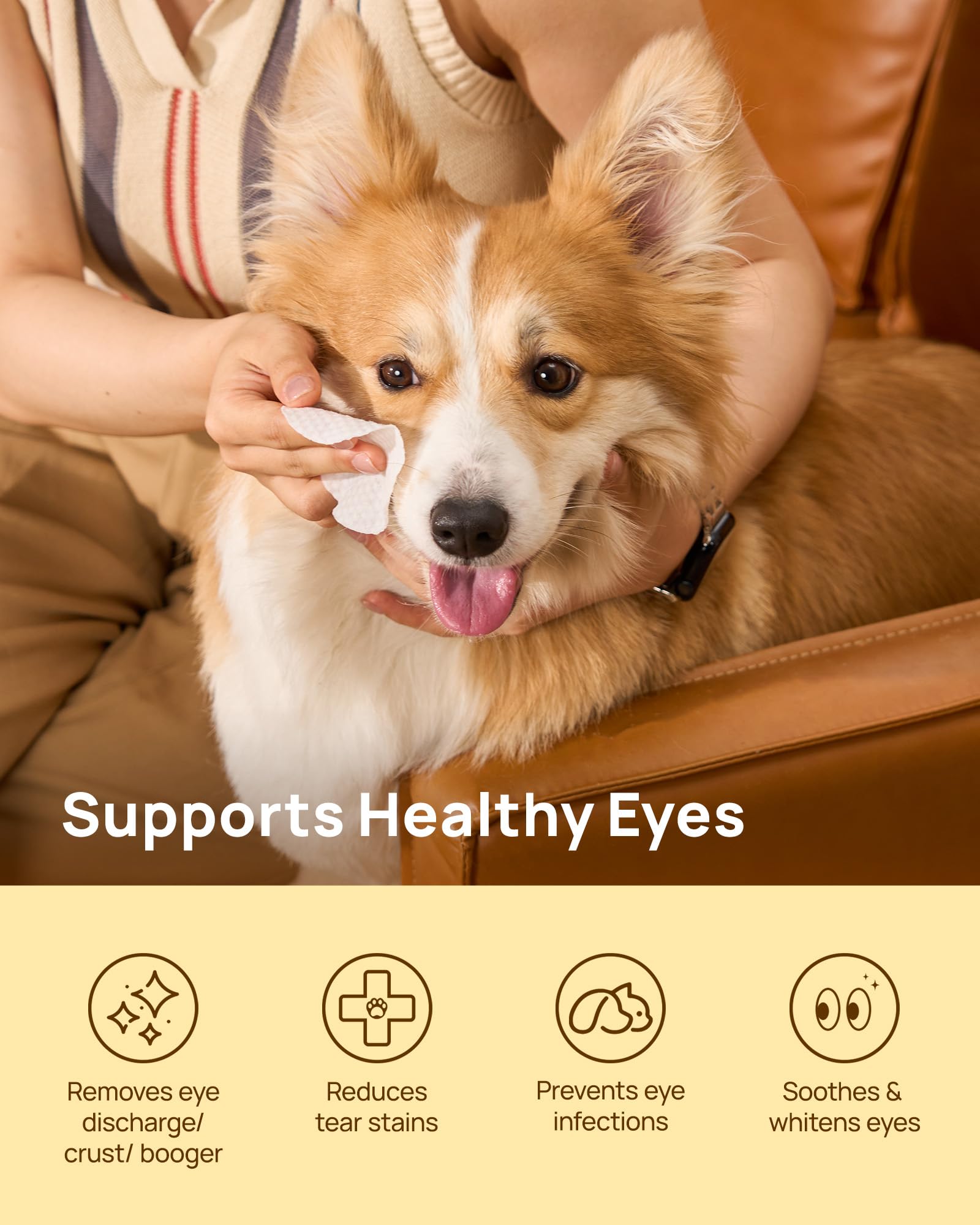 Nettoyage en douceur avec HICC PET des traces et mucus oculaires.