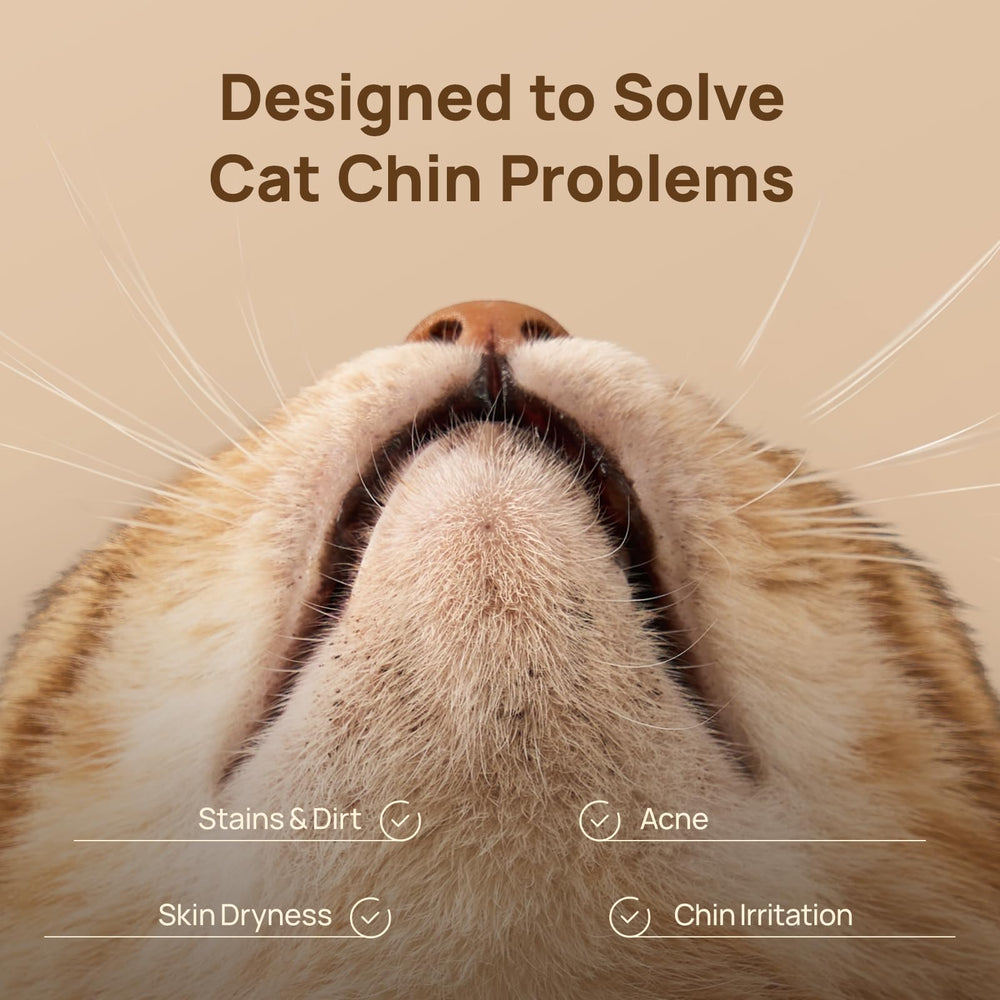 Doigt dans la lingette HICC PET nettoyant le menton du chat.