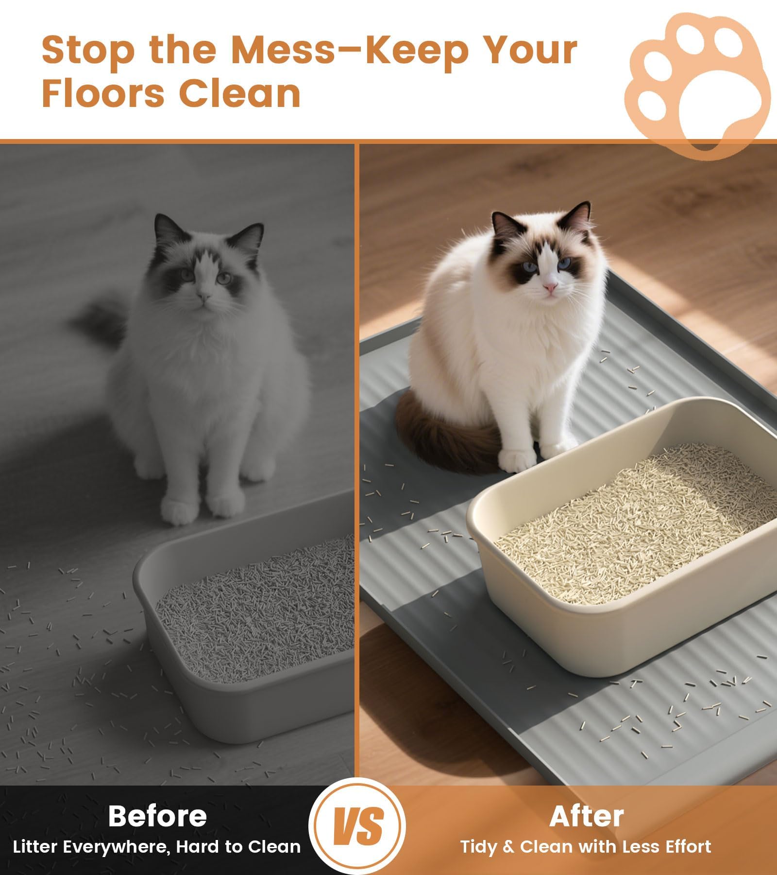 Tapis Litière HICOOI 36x24, base-anti-derapante: reste en place lors des mouvements du chat.