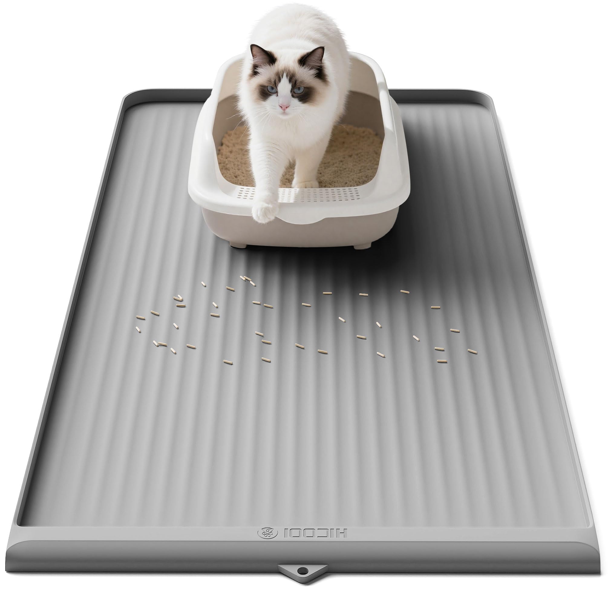 Tapis Litière HICOOI 36x24, rebords-sureleves: retient les grains et protège le sol.
