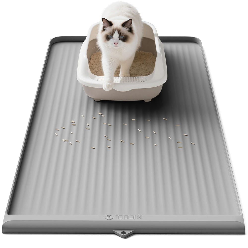Tapis Litière HICOOI 36x24, rebords-sureleves: retient les grains et protège le sol.