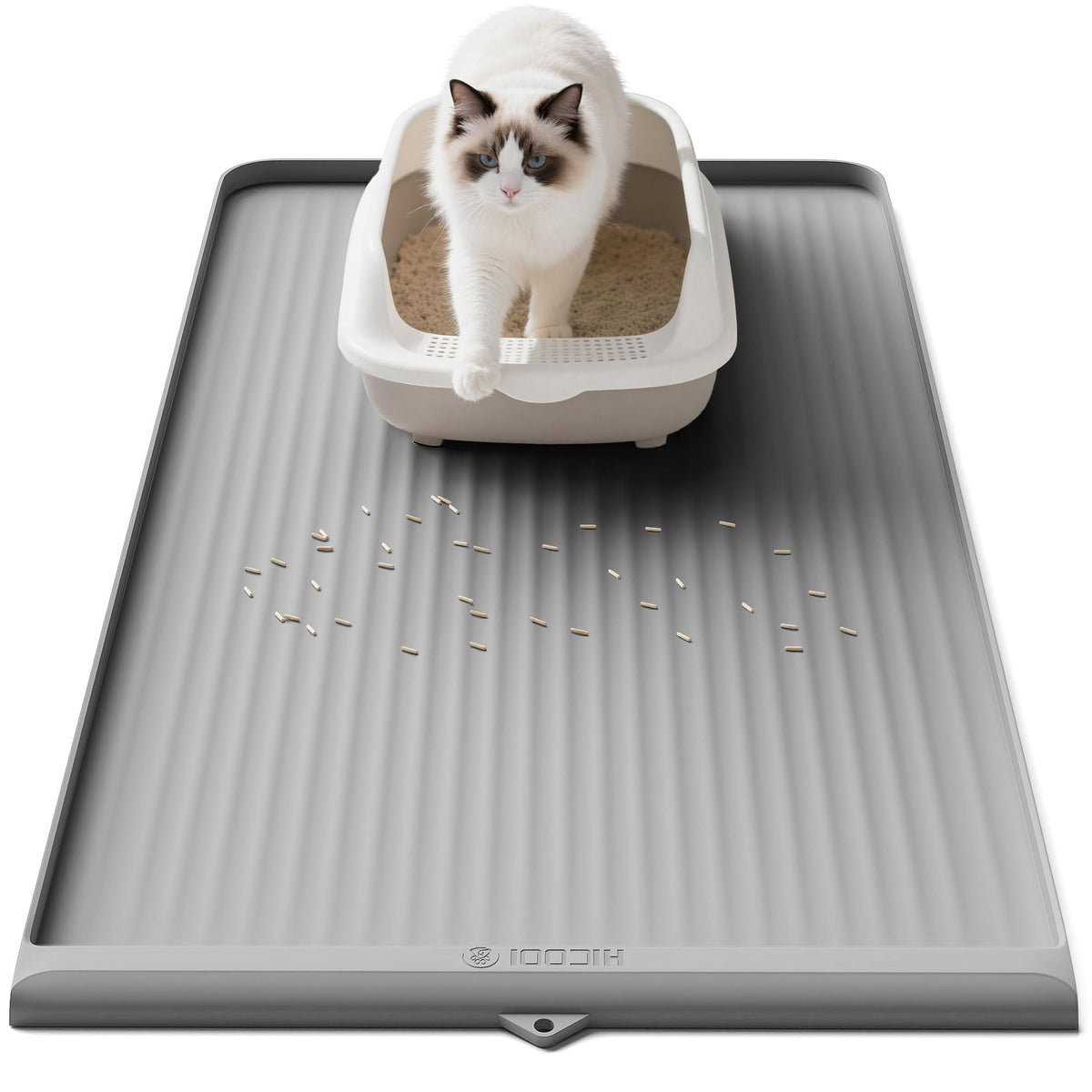 Tapis Litière HICOOI 36x24, rebords-sureleves: retient les grains et protège le sol.