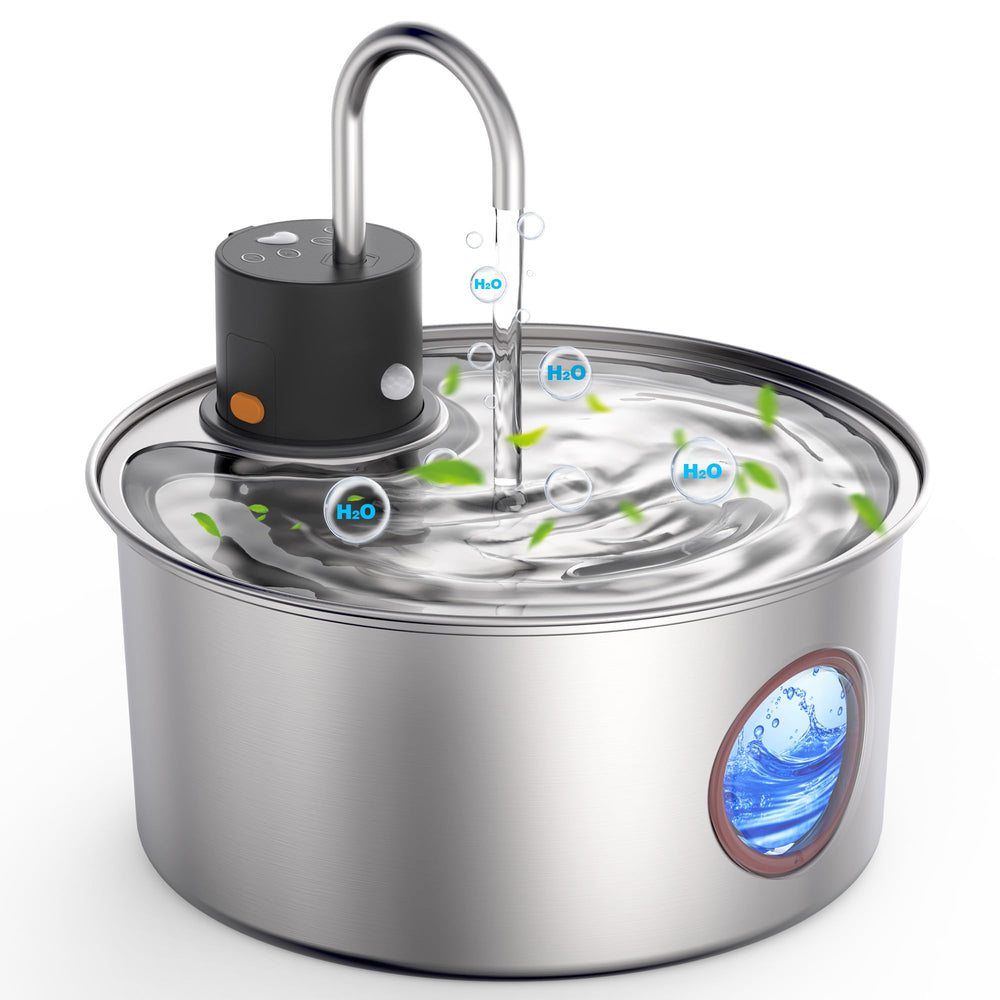 Fontaine Hicuper – vue d'ensemble en inox pour chats et chiens.