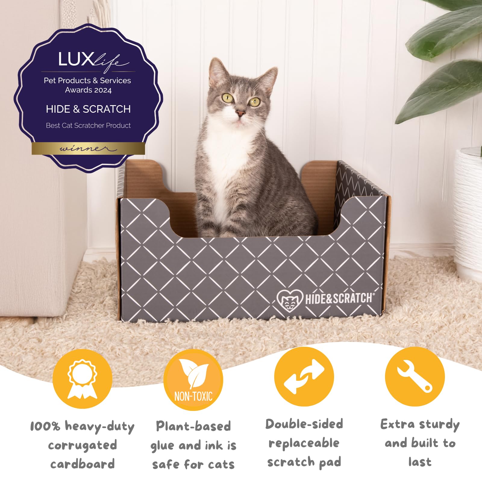 Hide & Scratch boîte-chat, lit intérieur confortable pour des moments de repos paisibles.