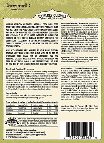 Higgins Cuisines du Monde Tuscan Dream – assiette pour oiseau, expérience gustative variée et attrayante.