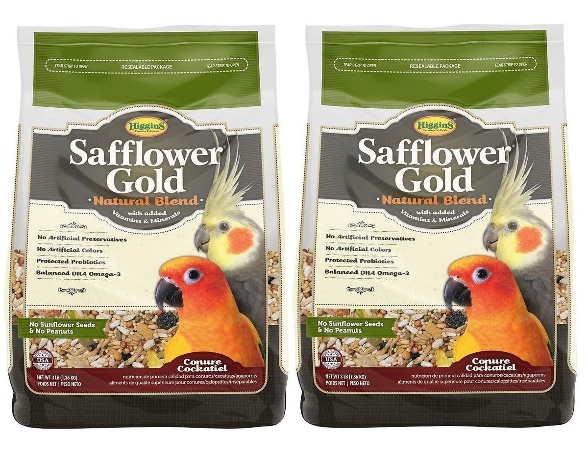 Higgins Safflower Gold, lot de 2 sachets, pour conures et calopsittes, alimentation équilibrée.