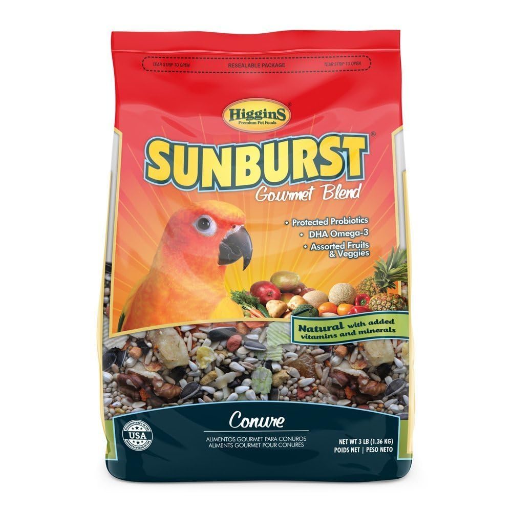 Higgins Sunburst Conure 3lb bol-nourriture: pratique pour nourrir votre conure avec un mélange équilibré.