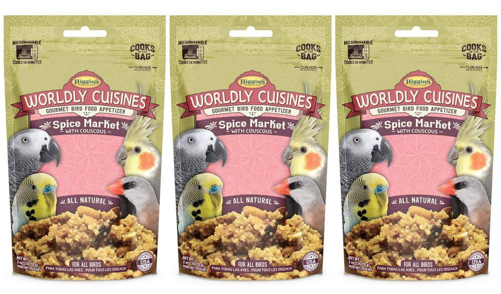 Friandise Higgins Worldly Cuisines Spice Market pour oiseaux, prête à être préparée en 2 onces.