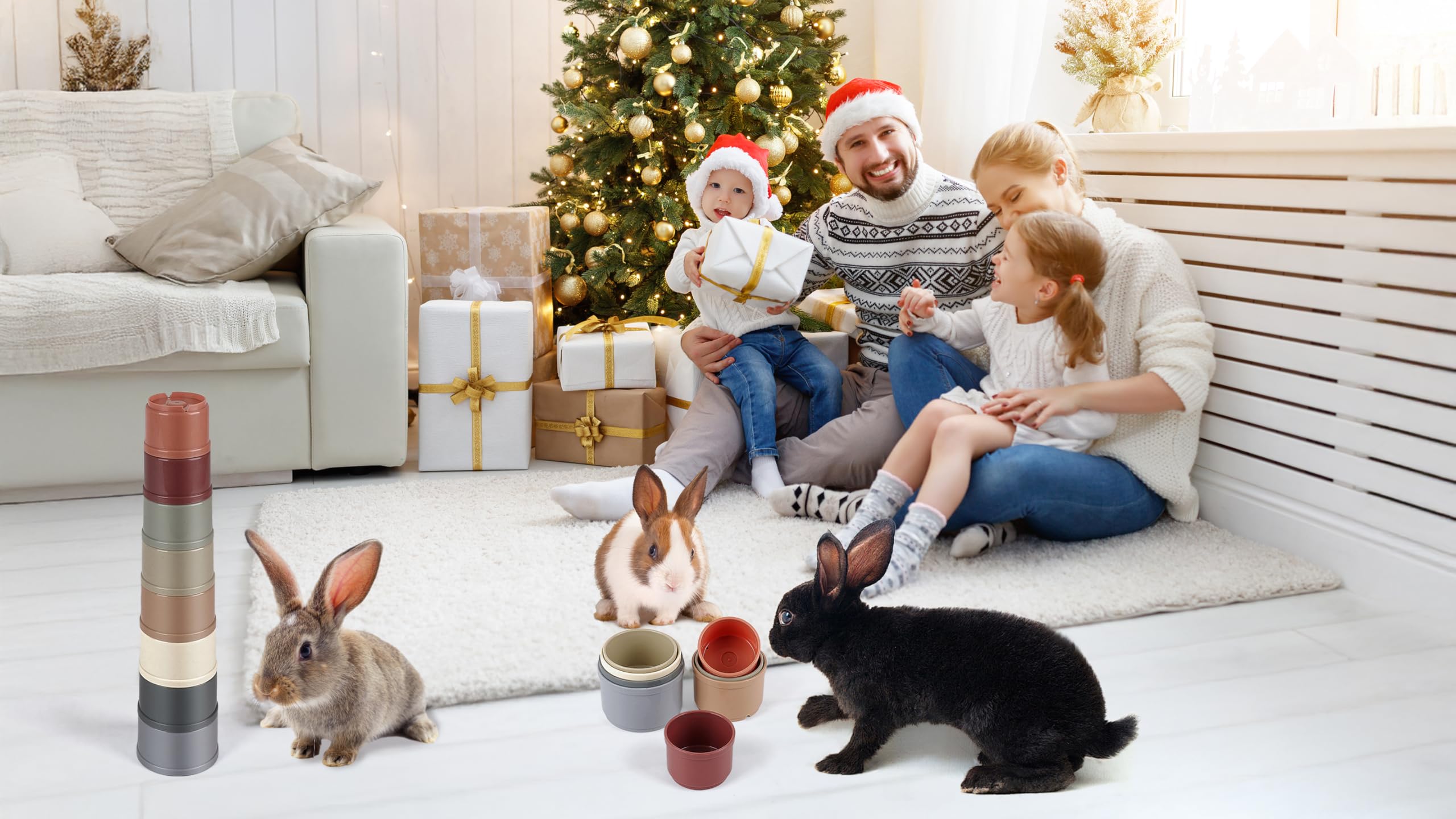 HIIMALEX ensemble lapin, tasses empilables pour activités forage et jeu