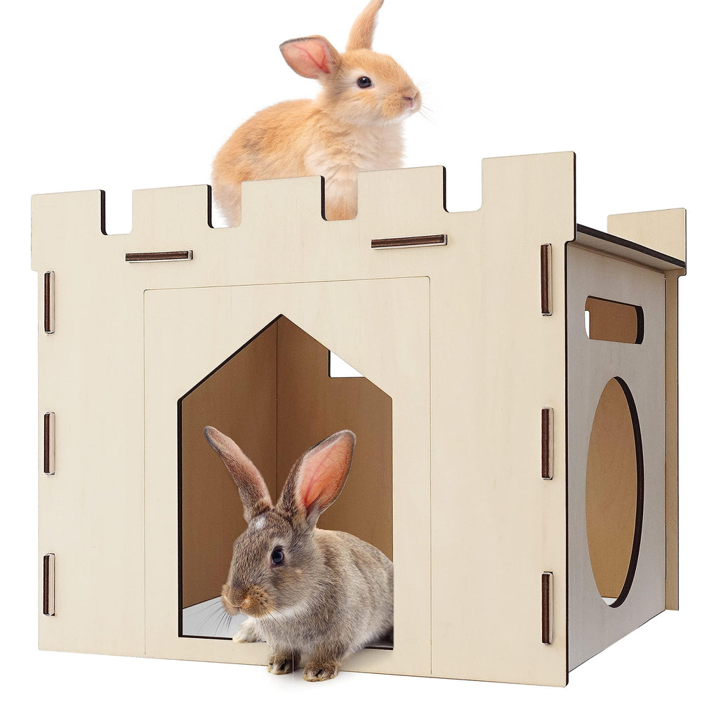 HIIMALEX habitat lapin bois grand balcon spacieux, espace de jeu sûr.