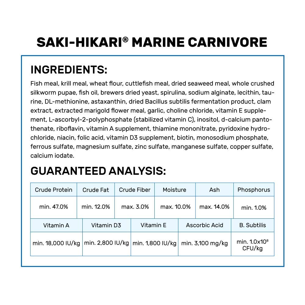 Hikari 042220 Carnivore – pellets qui coulent, alimentation stable pour poissons marins.