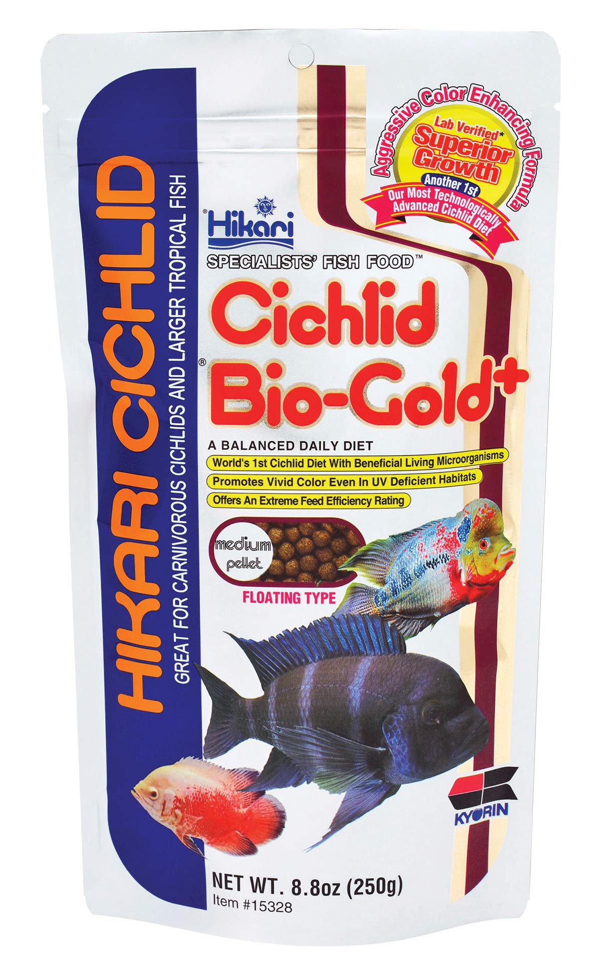 Hikari Bio-Gold Cichlid: croquettes flottantes faciles à doser et suivre l'ingestion.