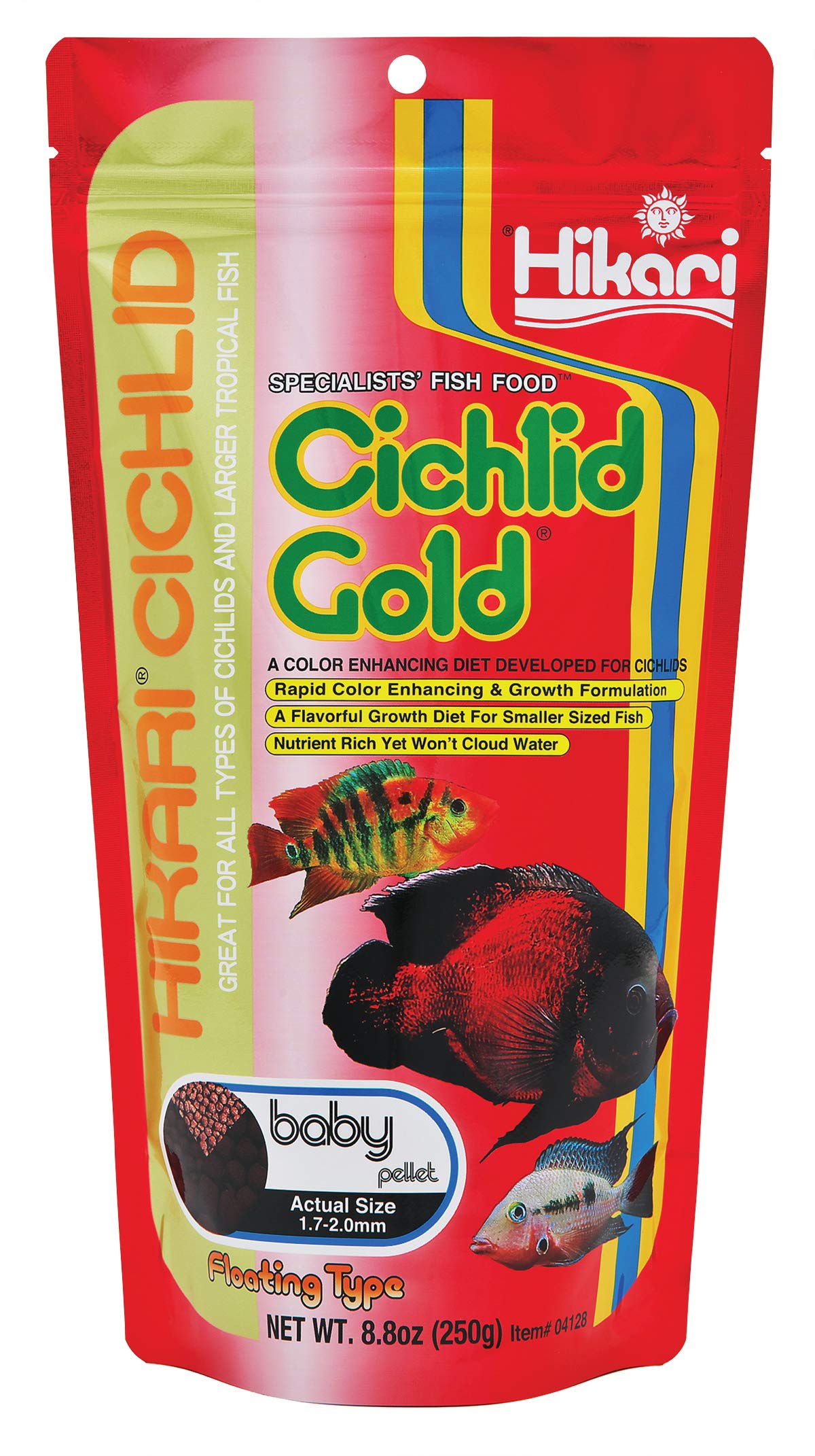 Hikari Cichlid Gold granules flottants pour un contrôle précis de l’alimentation.