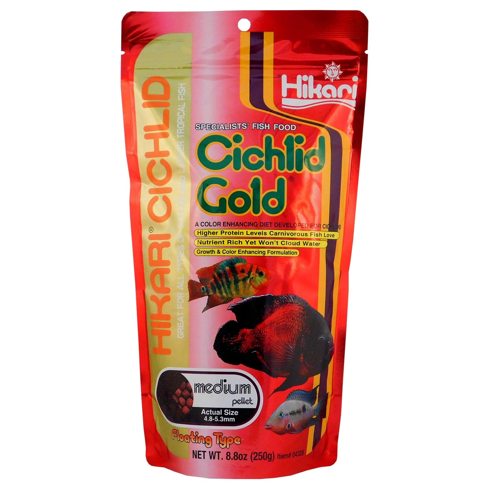 Hikari Cichlid Gold granules moyens pour croissance équilibrée.