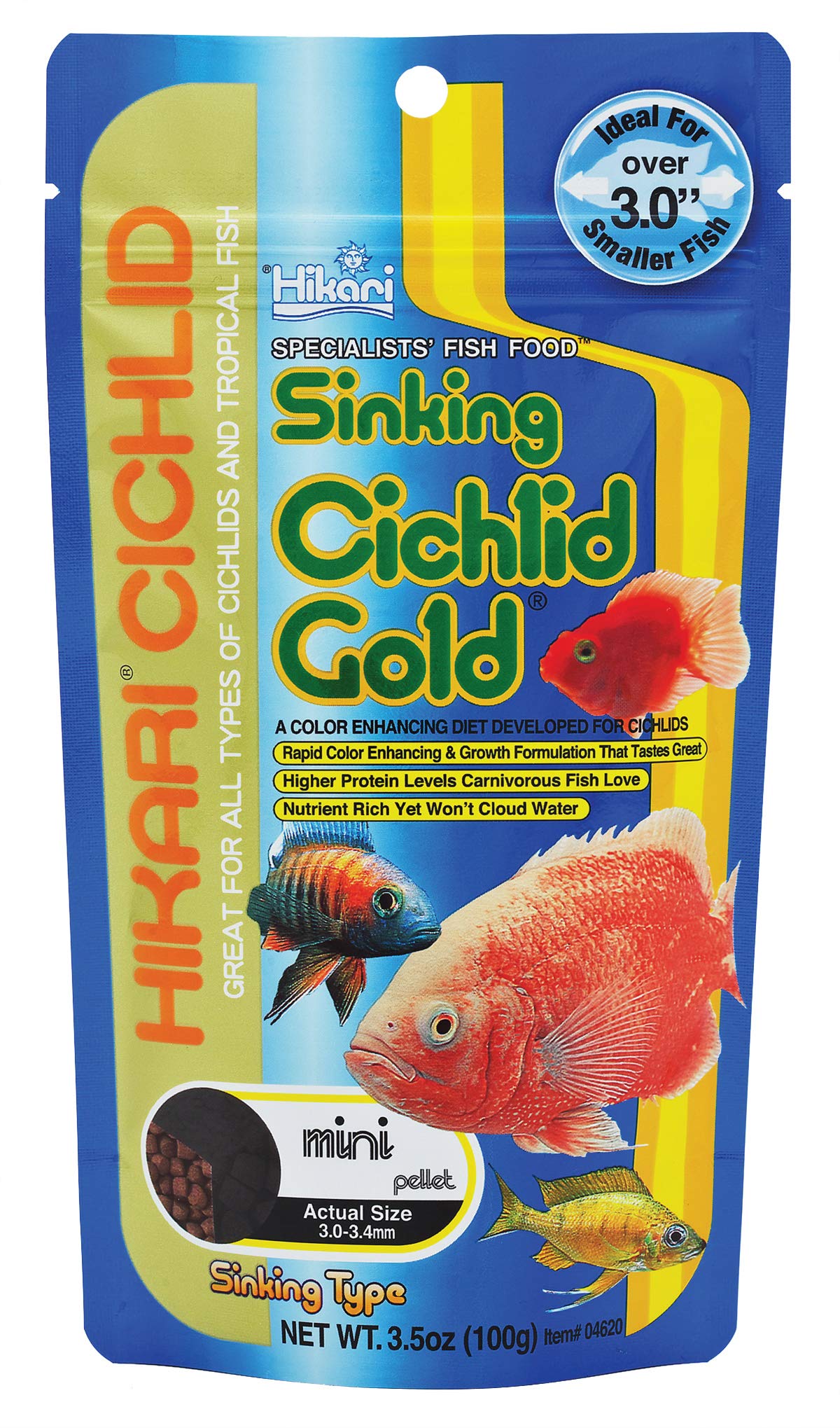 Hikari Cichlid Gold dans l'emballage, prêt à nourrir vos poissons cichlidés.