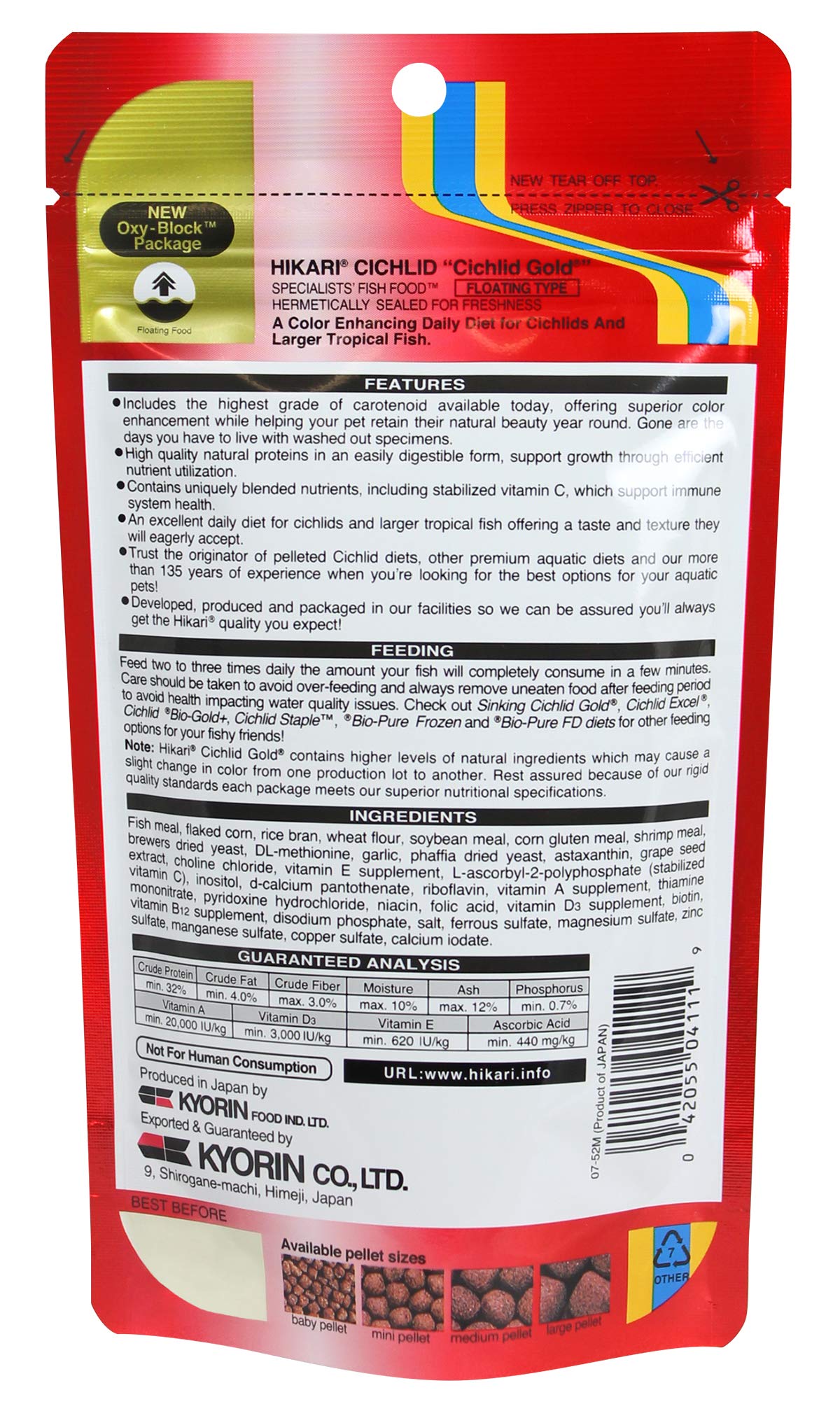 Hikari Cichlid Gold portions flottantes facilitant le nourrissage des alevins.