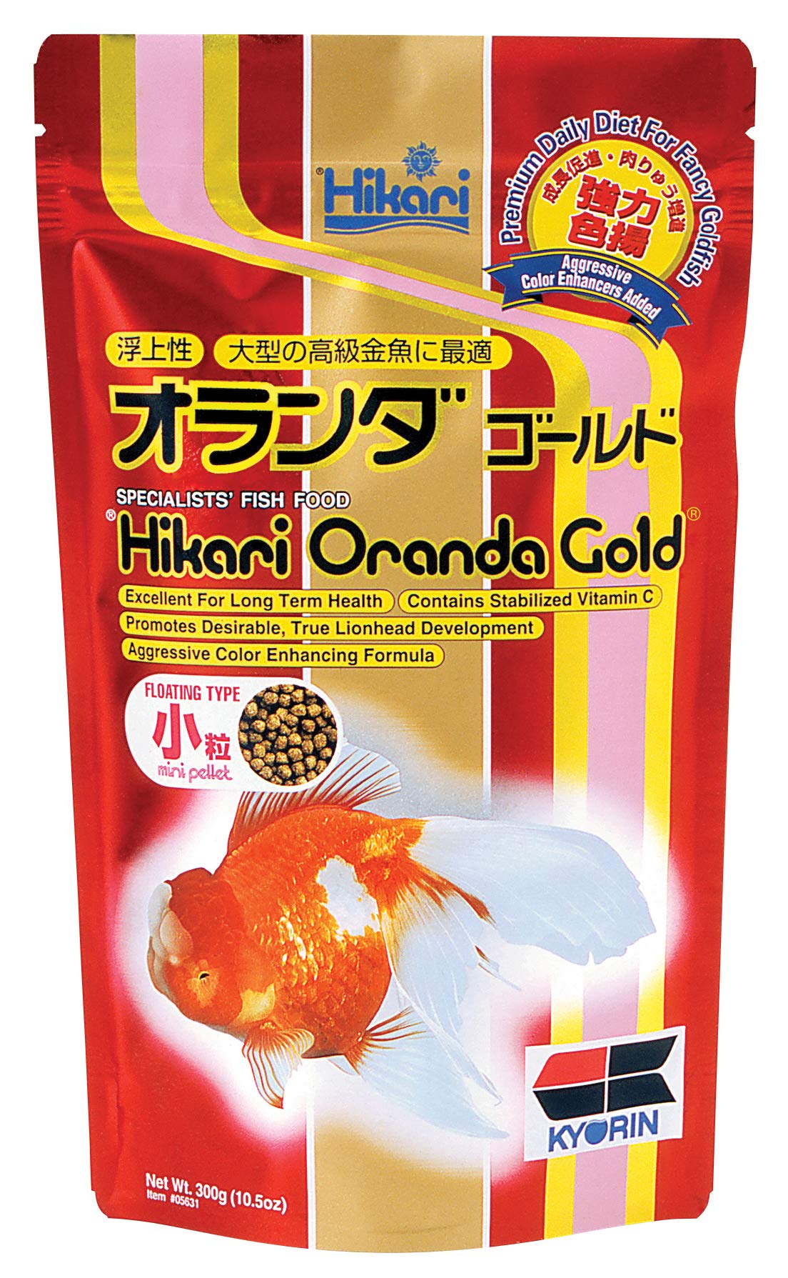 Hikari granulés flottants Oranda Gold dans bol, contrôle précis de la portion.