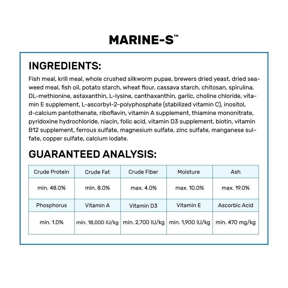 Hikari Marine-S Granules couleur naturelle qui met en valeur les poissons marins.