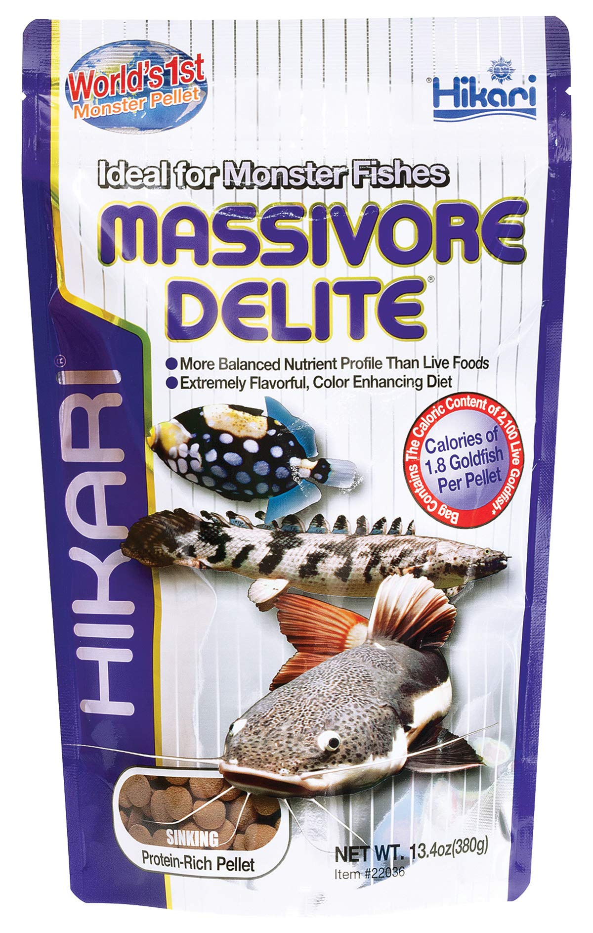 Hikari Massivore Delite - pellet extralarge, apprécié par les gros poissons carnivores.