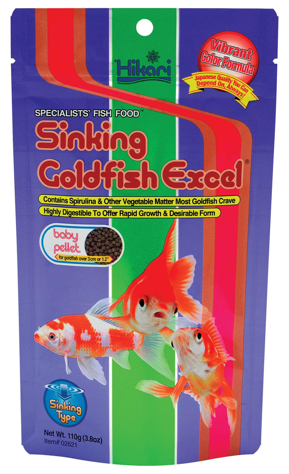 Nourriture Hikari Excel pour poisson rouge, galettes immergeables et couleur éclatante