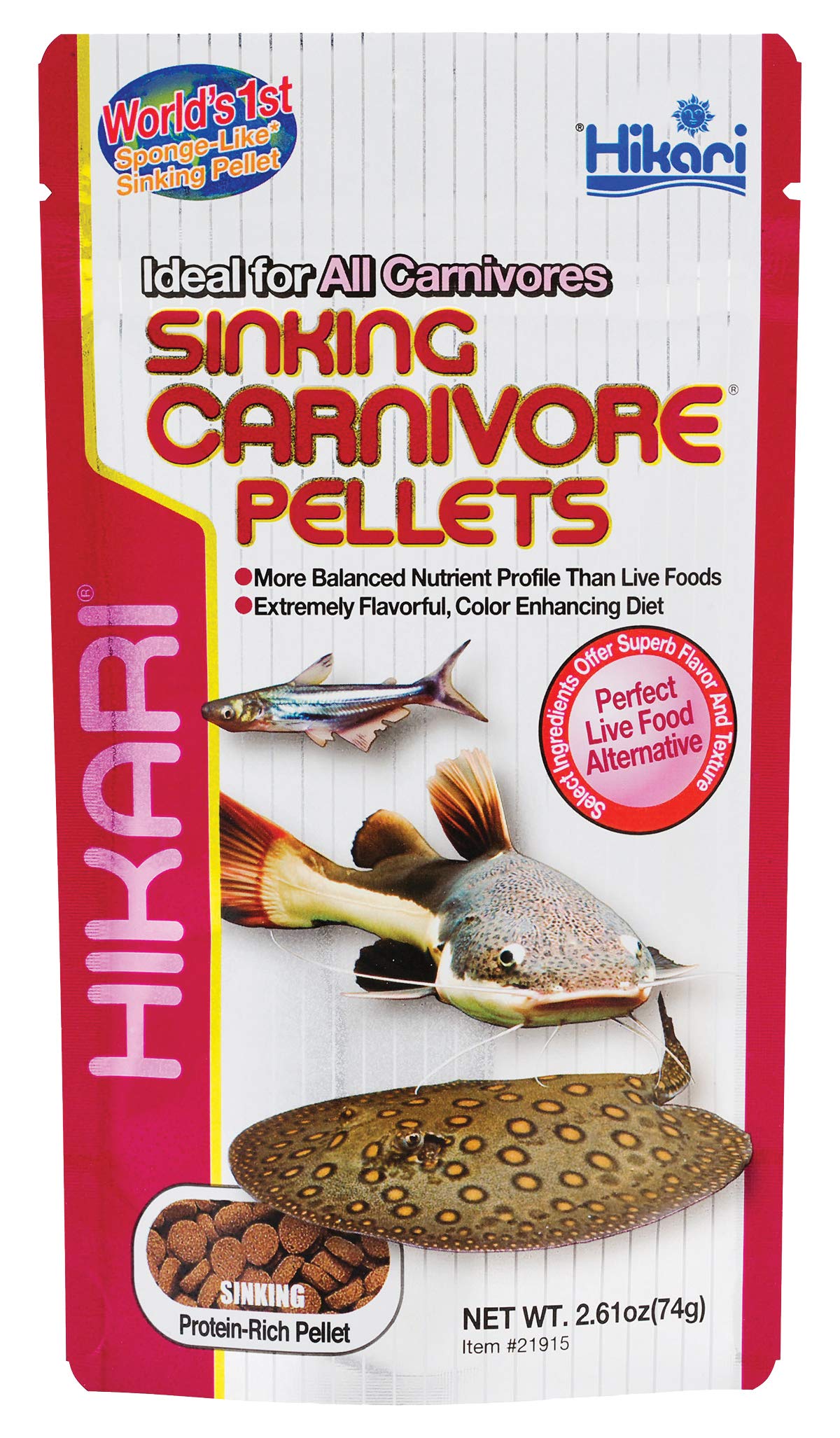 Hikari Pellets Carnivore photo emballage montrant une alimentation équilibrée pour poissons carnivores