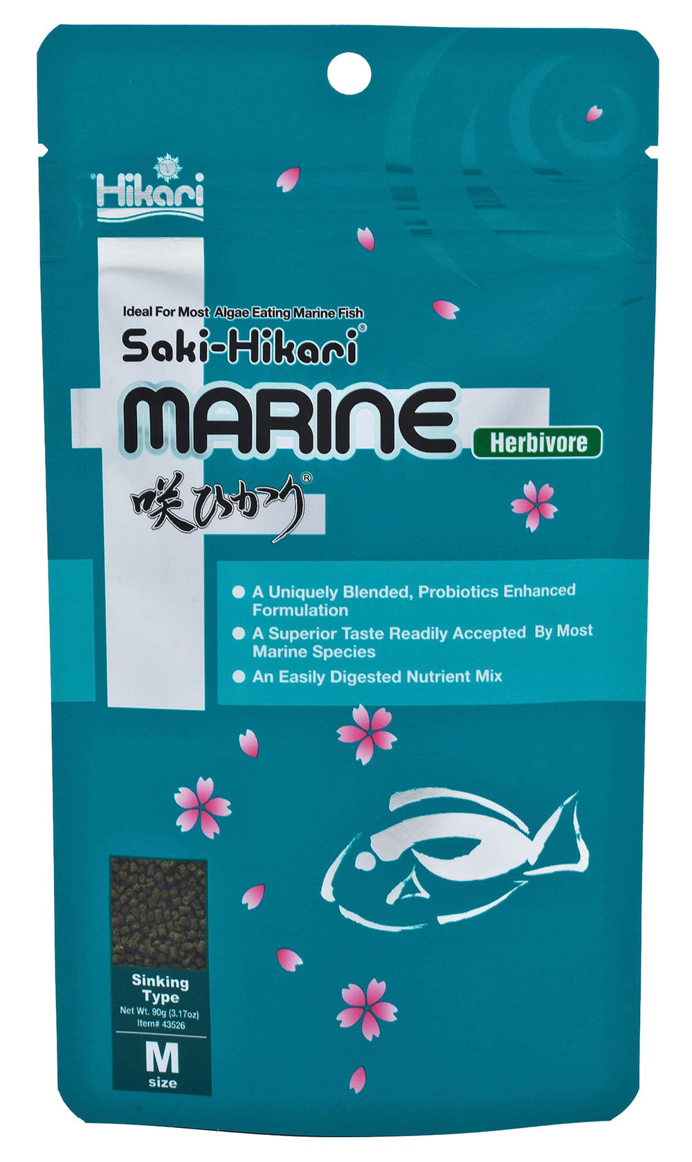 Hikari pellets marins herbivores dans boîte montrant texture riche et goût supérieur