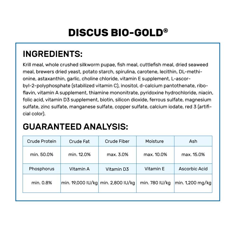Hikari Tropical Discus Bio-Gold granulés colorés stimulant l'appétit des discus.