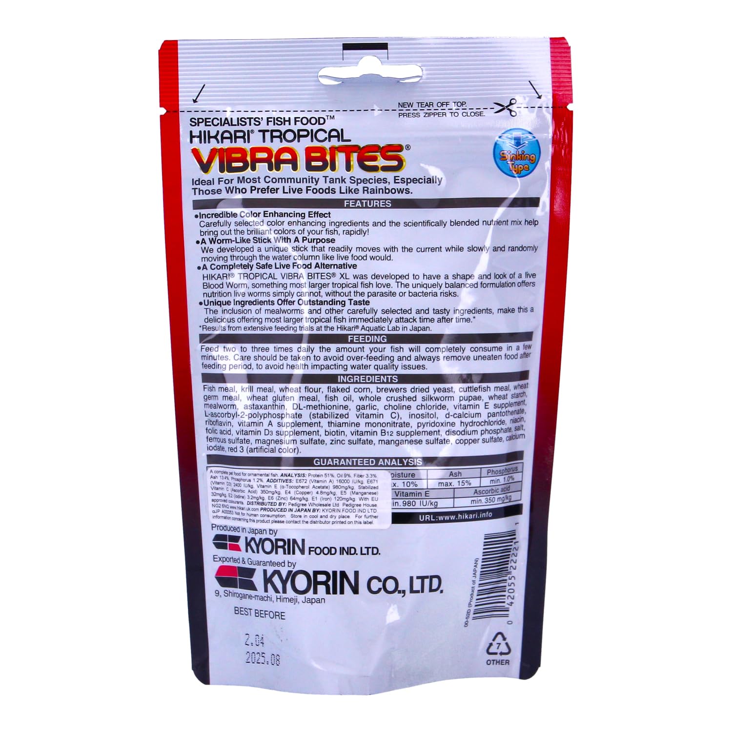 Hikari Vibra Bites forme vermiforme attire les poissons et stimule l’alimentation.