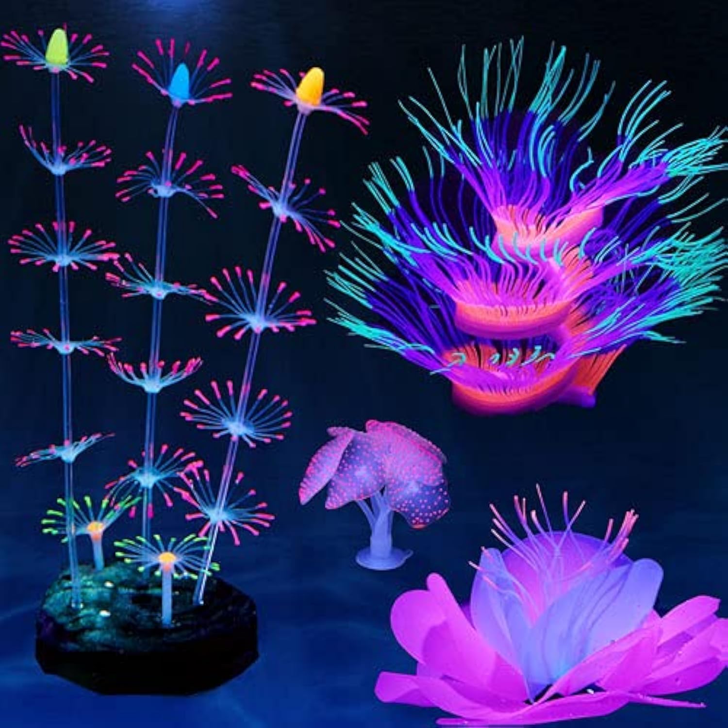Corail lumineux HIKTQIW sur ventouse pour aquarium sûr et coloré.