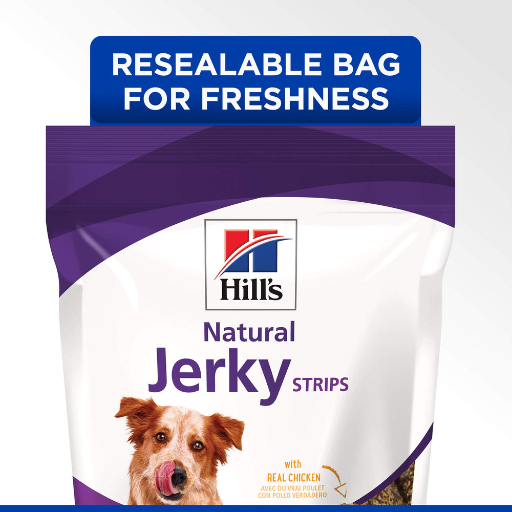 Hill's Natural Jerky Strips poulet : texture tendre qui plaît au palais canin.