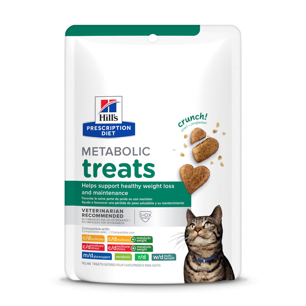 Friandises Hill's Metabolic pour chat en forme de cœur, soutien potentiel à la gestion du poids.