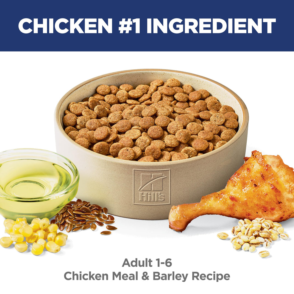 Hill's Science Diet Adult 1-6 ingrédients naturels poulet et orge pour une nutrition équilibrée.