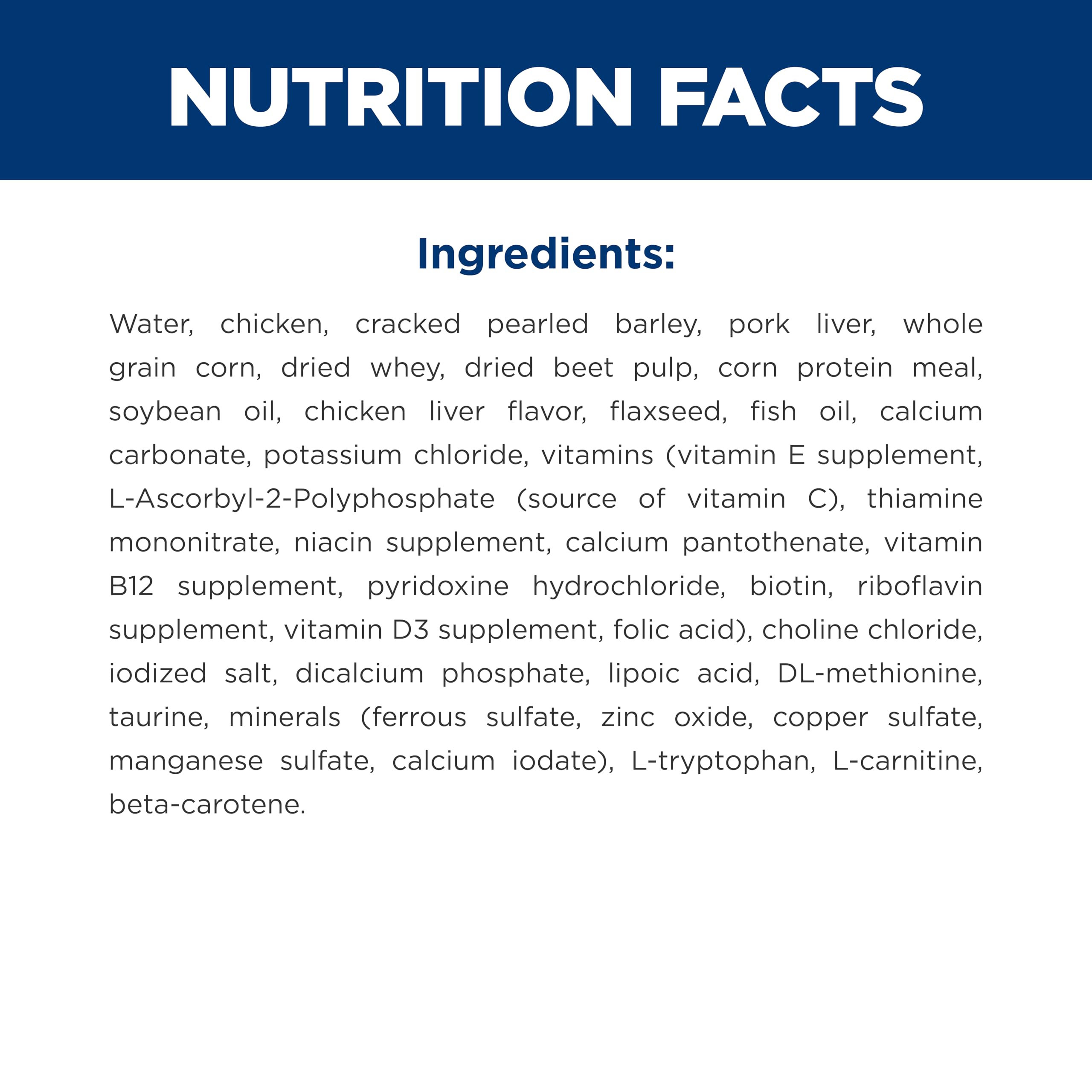 Ingrédients naturels avec vitamines et minéraux dans Hill's Science Diet.