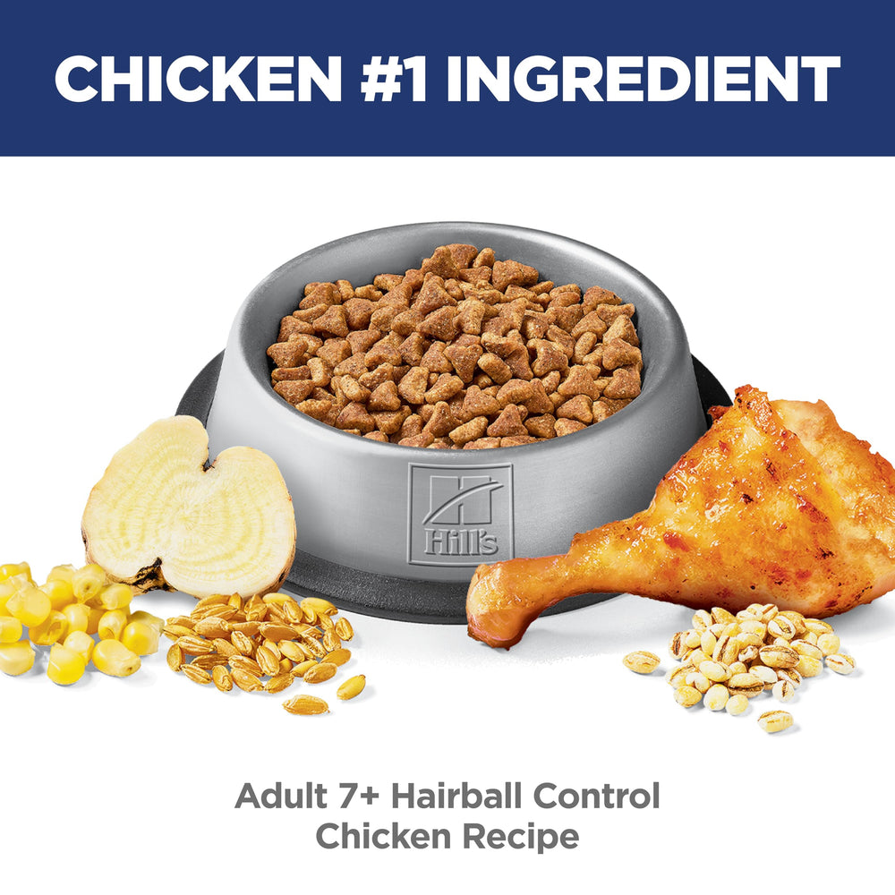 Hill's Science Diet Adult 7+ Hairball Control ingrédients naturels sans colorants.