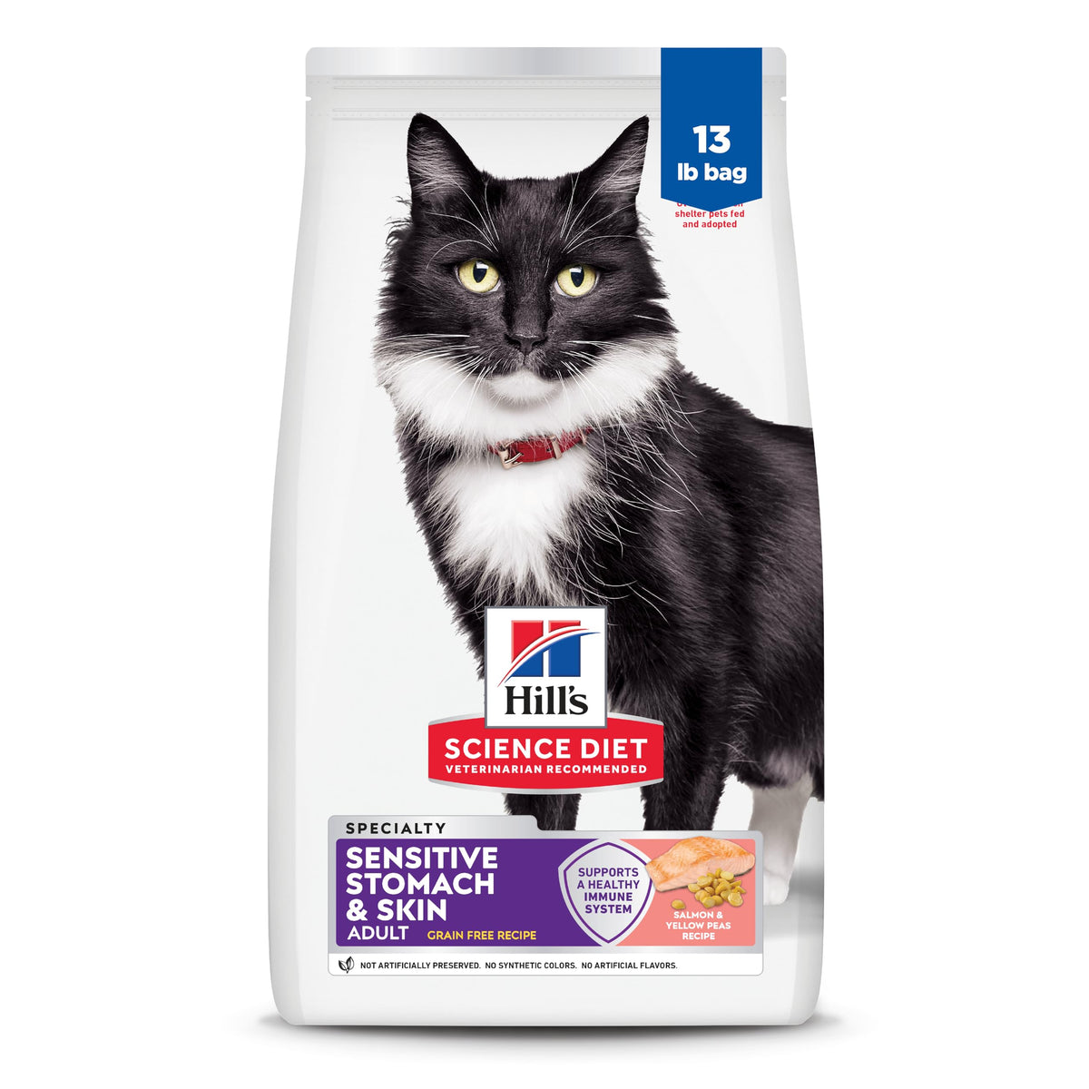 Hill's Science Diet pour chat sensible estomac: croquettes au saumon.