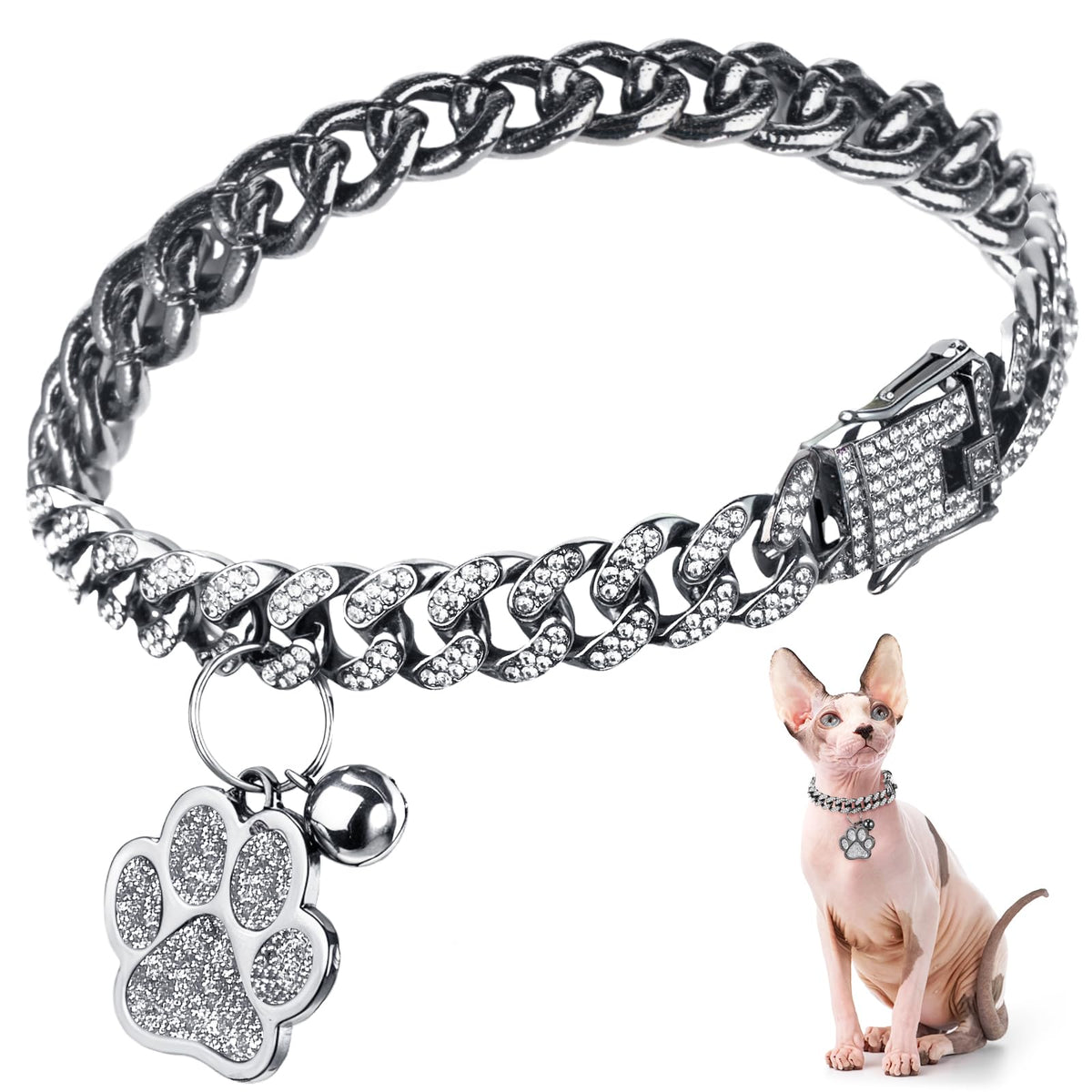 Hillban collier chat diamant avec boucle sécurisée pour petit chat.