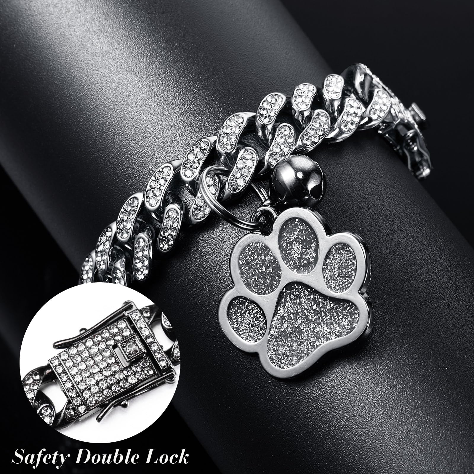 Hillban collier diamant avec pendentif patte et cloche pour repérage.