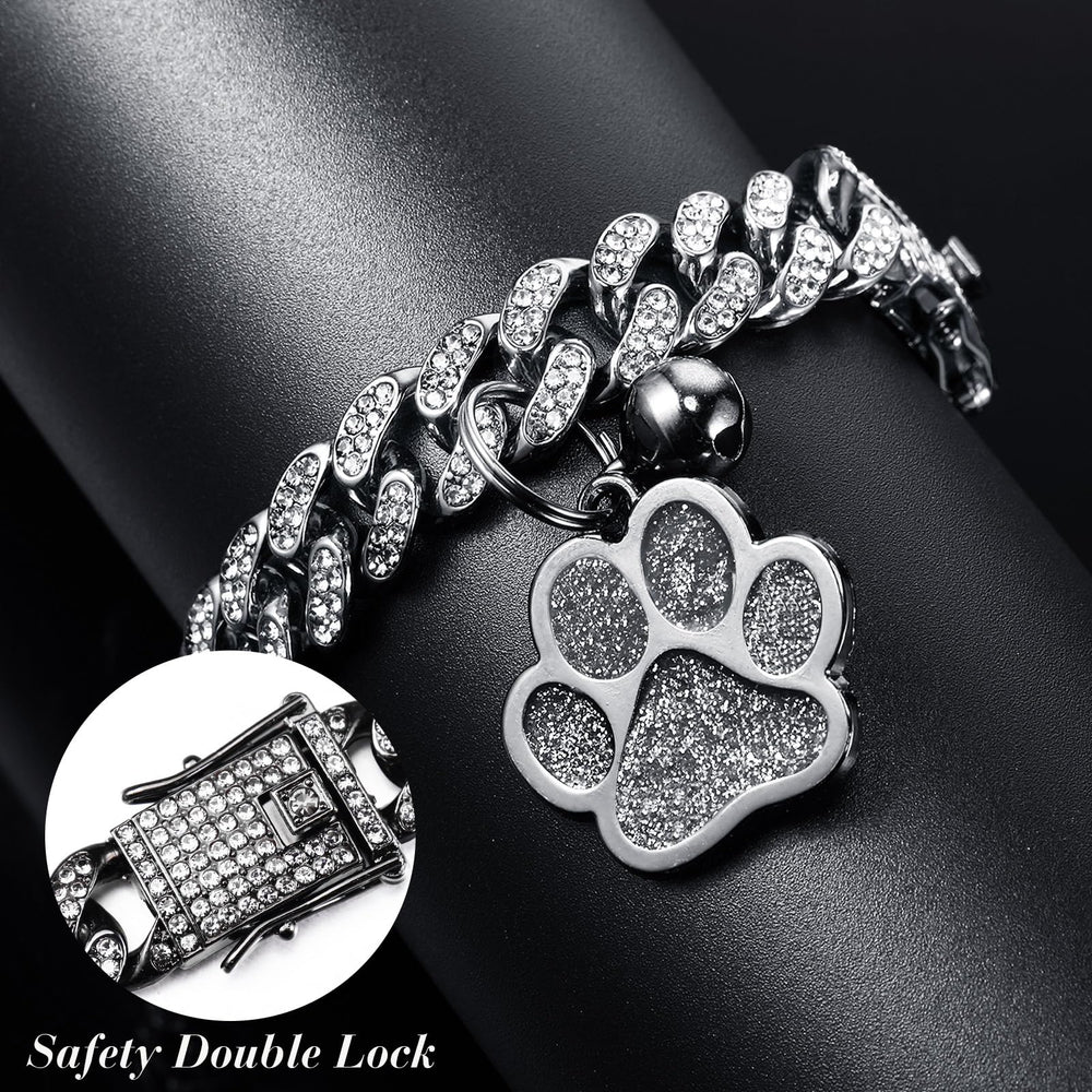 Hillban collier diamant avec pendentif patte et cloche pour repérage.