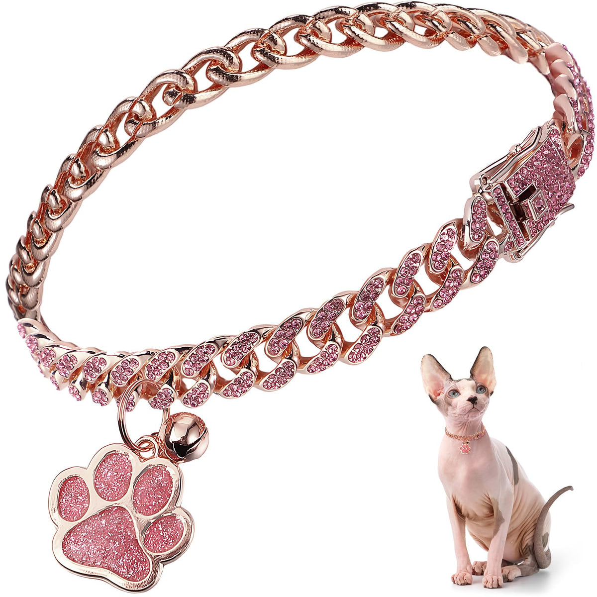 Hillban collier chat diamant rose gold 8 pouces, allure élégante et sécurité.